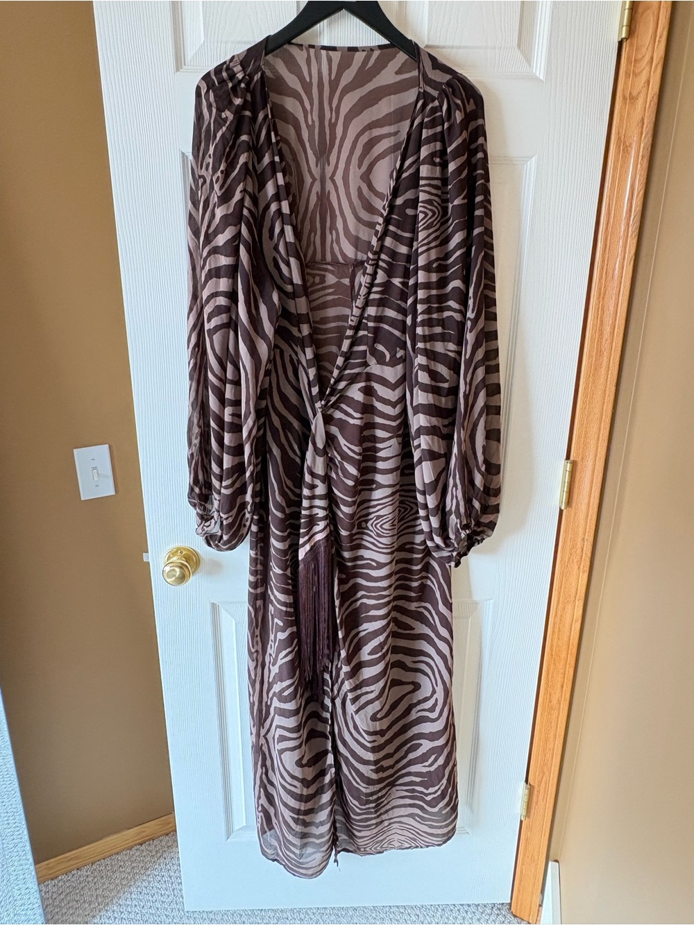 Brown Zebra Print Long Wrap Dress